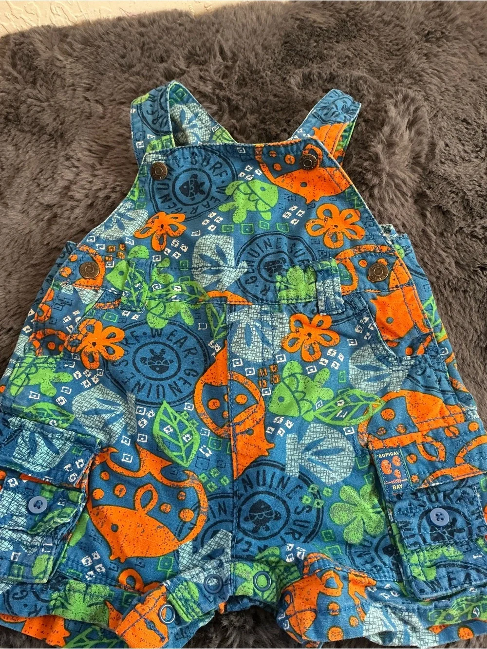 The Children's Place Blue Floral Orange Green Toddler Shortalls Overalls 3/6